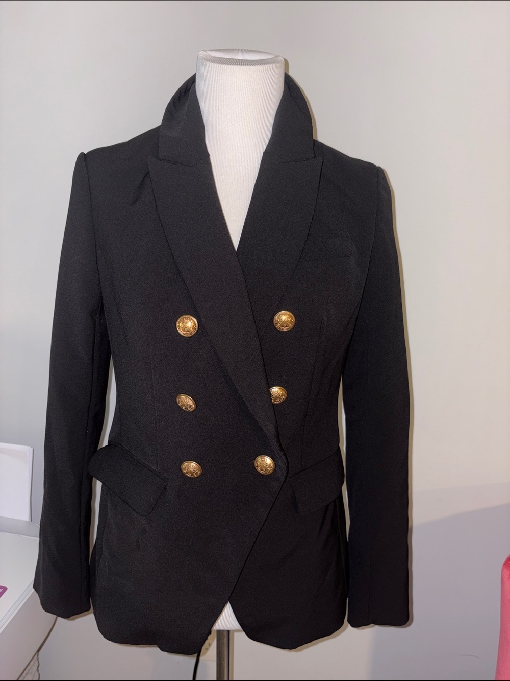 Express Black Blazer with Gold Buttons, side pockets